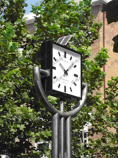 Solar power post clock, streetscape clock